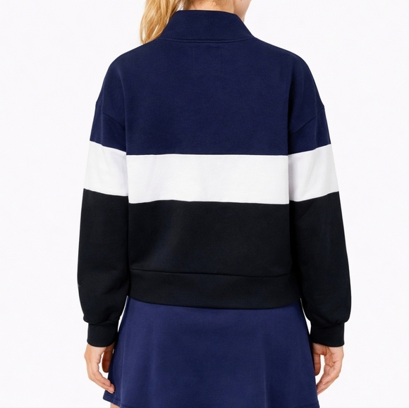 Addison Bay Preppy Athleisure Soft Luxe Varsity Quarter Zip Navy White Black XS - Picture 4 of 13